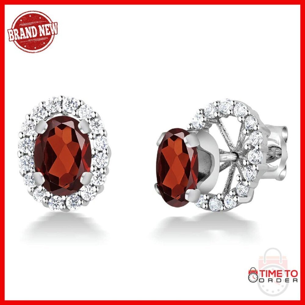Sterling Silver Gemstone Stud Earrings with Removable Halo Jacket